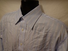 Hart Schaffner Marx Blue Stripe Men 100 Cotton Dress Shirt Sz 15-33 Classic Fit