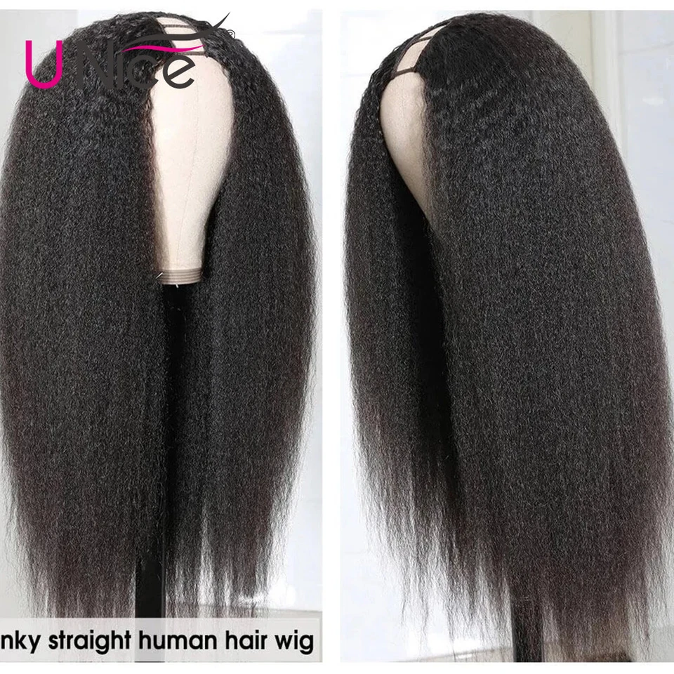 UNice Cambodian Kinky Yaki Straight U Part Human Hair Wigs 180% Density Glueless - Image 2 of 4
