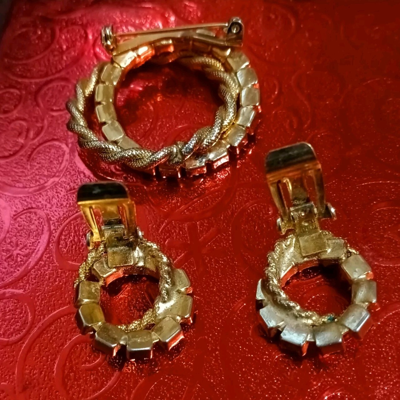 MCM Ruby Red Rhinestone Eternity Double Circle Br… - image 3