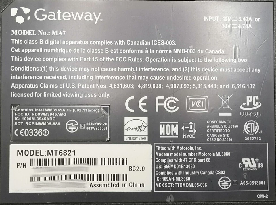 FOR PARTS 15.4' Gateway MT6821 (T5200/NO RAM/NO HDD) - Image 4 of 4
