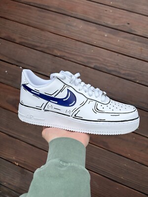 Size 10.5 - Nike Air Force 1 cartoon Custom Navy blue swoosh 