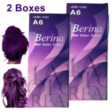 Hair Color Cream BERINA A6 Violet Color Dye Permanent Hair Dye Fashion 2 Boxes