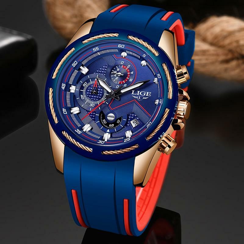 LIGE Mens Blue Casual Sport Luxury Wristwatch Top Brand