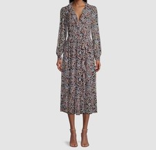 $195 Michael Kors Women's Black Floral Mod Garden Self-Tie Wrap Dress Size Small