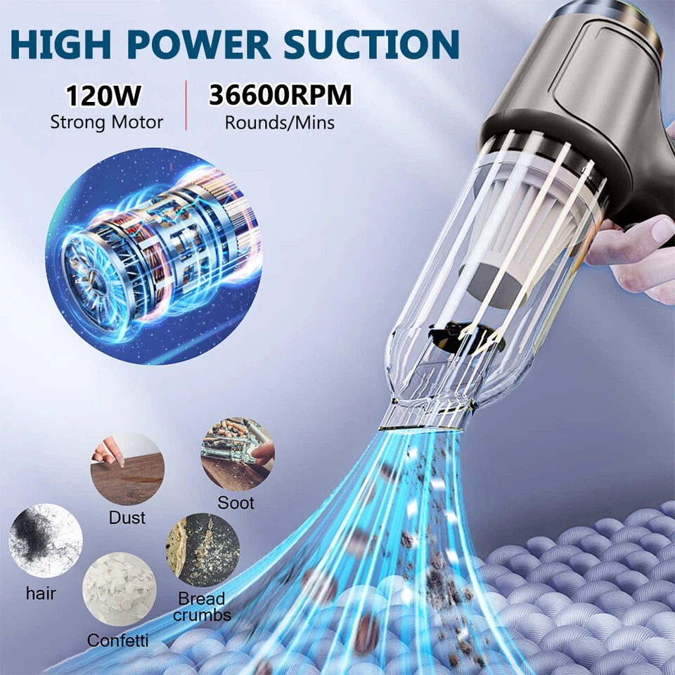 120W Cordless Handheld Vacuum Cleaner Small Mini Portable Car Auto Home Duster - Image 3 of 4