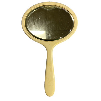 Vintage 1920s Art Deco Celluloid Ivory Lyralin Dresser Vanity Hand Oval Mirror