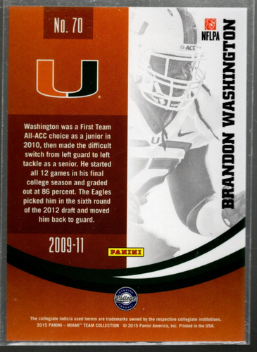 A3862- 2015 Panini Miami Gold #70 Brandon Washington /25 *SAMPLE PIC - Afbeelding 2 van 2