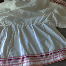 Pottery Barn Teen White Ruffled Bedskirt Pink Ribbon Hemline FULL- Split Corners