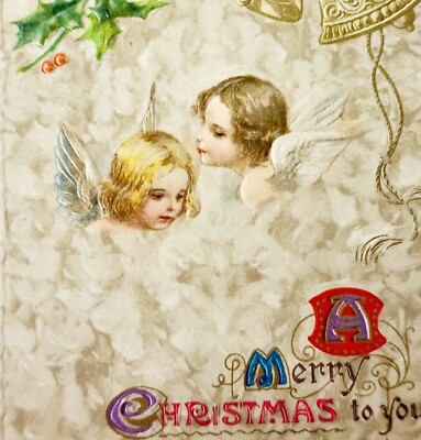 Merry Christmas John Winsch 1910 Greeting Postcard Embossed Angels PCBG6B