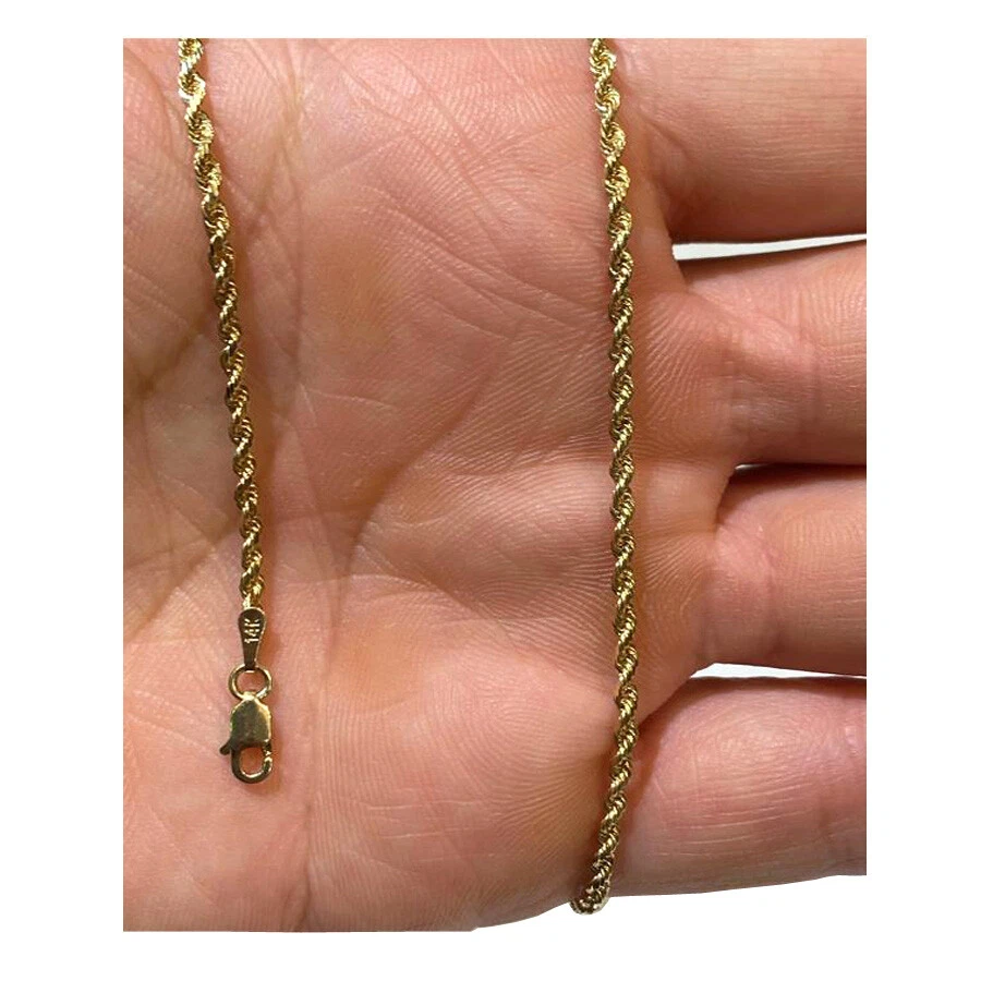 14k Solid Yellow Gold Rope Chain Necklace Men's Women 2mm Sz 20