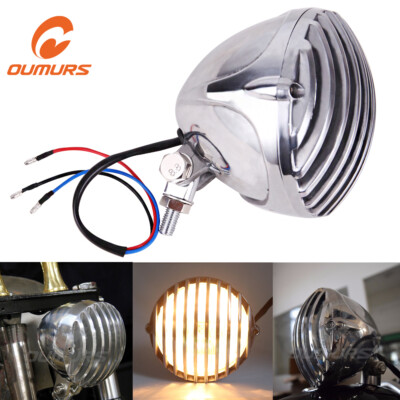Chrome Headlight Finned Grill For Harley Chopper Bobber Cafe Racer Cruiser Honda