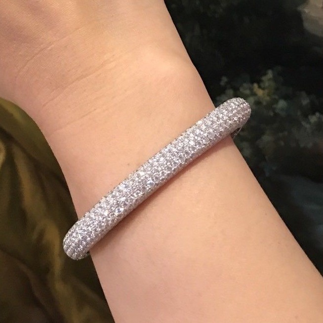 Square Diamond Pave Bangle Bracelet 22.59cts 18k White Gold