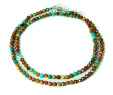 Heilstein natürlicher Türkis Halskette 925 Silber facettierte Kugelform Ø-3 mm 