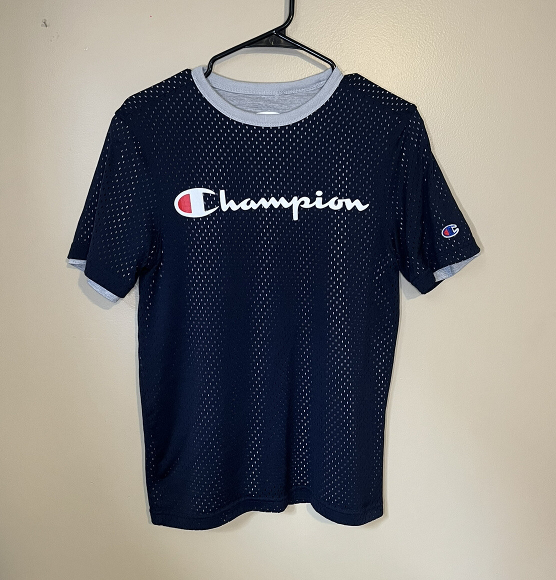 MEN'S SHORT SLEEVE CHAMPION REVERSIBLE SHIRT ADULT BLUE GRAY