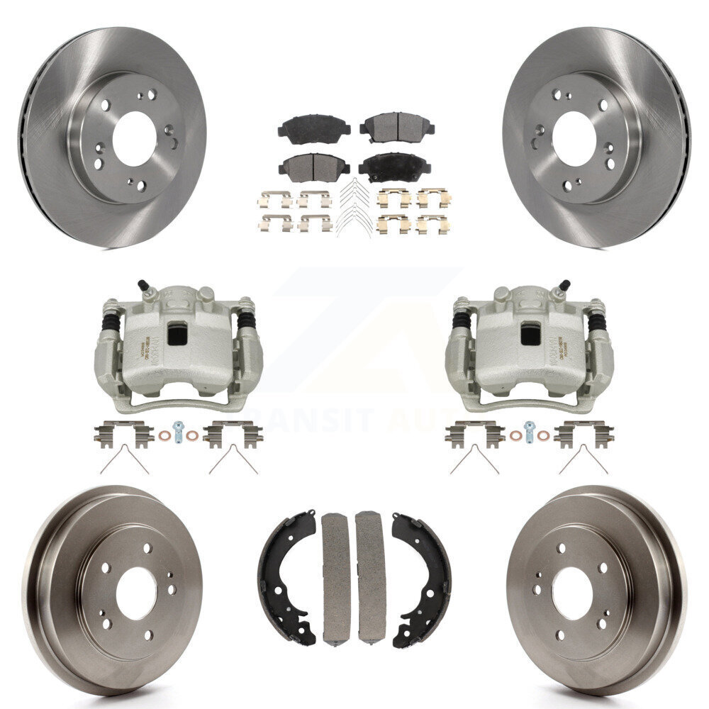 High-Performance Front & Rear Brake Caliper Rotors, Drum, and Semi-Metallic Pad Kit (8Pc) for Honda Civic – Reliable Stopping Power