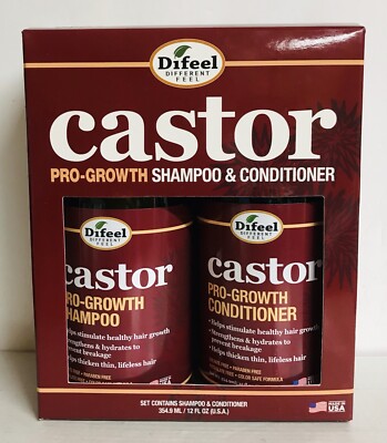 Difeel ~ Castor Pro-Growth & Strengthening Shampoo & Conditioner 12 fl oz Each