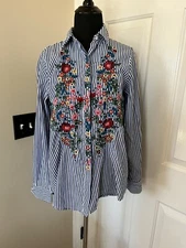 Simplee striped button down shirt with embroidery size M 