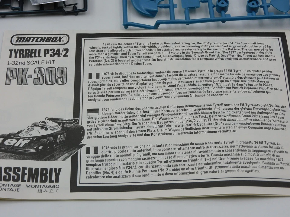 Matchbox Tyrrell P34/2 F1 1/32 Sports Car Vintage Plastic Kit PK-309 W/Box - Image 4 of 4