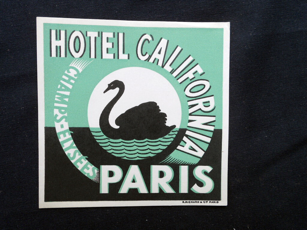 Ancienne étiquette Bagage - Hôtel Californie - Paris France - Vintage Originale