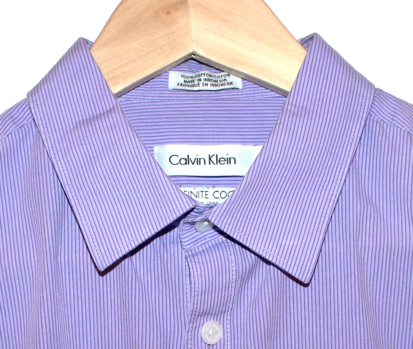 Mens Calvin Klein Dress Shirt Infinite Cool/No Iron Medium Purple Pinstripe