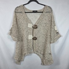 Kaktus Cardigan Sweater Women's Size Large Beige Short Sleeve Mesh Open Weave