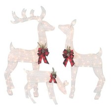 3-Piece White Fabric Reindeer Family - Lighted Deer Set - 210 Lights 52" Buck