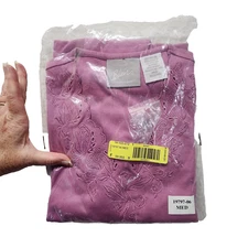 Blair Womens Blouse Top Med Lilac Floral Embroidery V-Neck Short Sleeve #2295