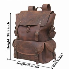 New Men's Genuine Cowhide Leather Backpack Large Capacity Travel Hiking Backpack