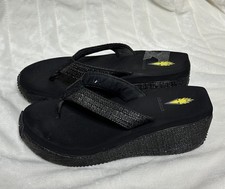 Volatile Black Woven Wedge Flip Flop Sandals Size 7 Platform Y2K Beach Pool