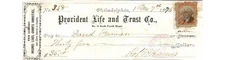 1876 Provident Life & Trust Co. Check Philadelphia David Furman Banking Document