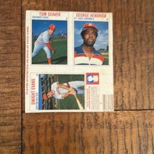 Hostess Uncut MLB Baseball Sheet Tom Seaver, George Hendrick, Dwight Evans