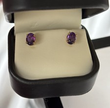 14K Yellow Gold Oval Purple Amethyst Stud Earrings February Birthstone 5mm