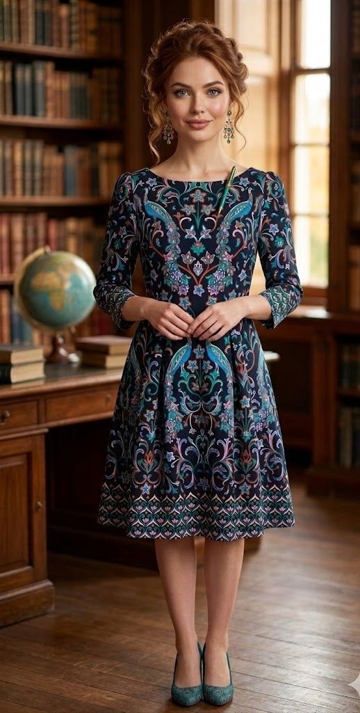 BODEN Women's Marie Blossom Pome Peacock Ponte Knit Fit N Flare Dress Sz 4R