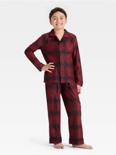 NWT Cat Jack Boys Red Black Plaid Button Up Pajama Set Size Medium 8