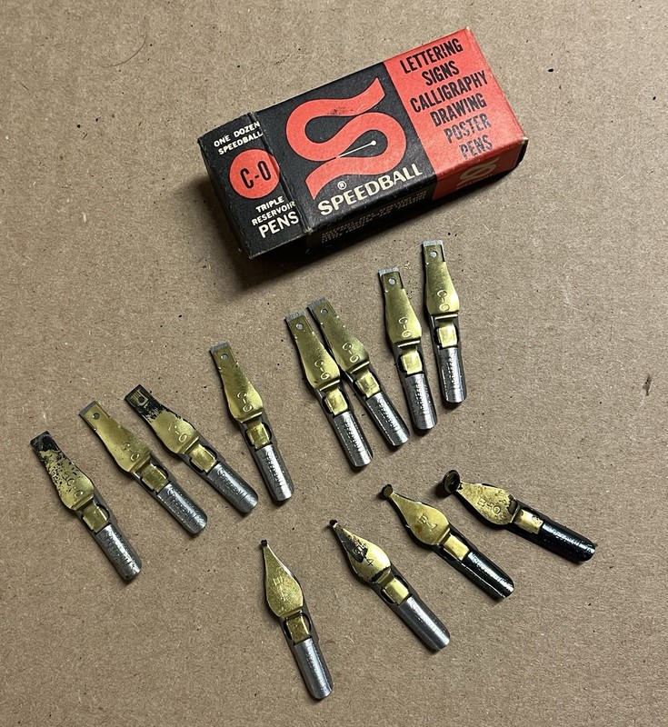 Vintage Box of Speedball Nibs by Hunt Mfg Co. Series C, 8 Flat, 4 Rounds.