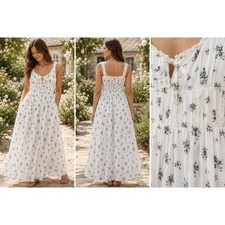 American Eagle Midi Dress Floral Lace Trim M White Cottagecore Boho Prairie