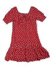 NWT Old Navy Girls XL Plus 14-16 Red Polka Dot Crinkle Crepe Swing Dress Bow Tie