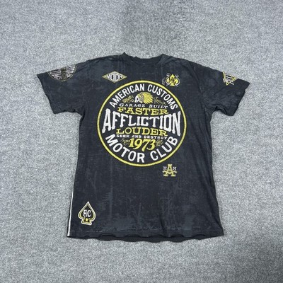 Affliction Shirt Mens XL Black American Customs Live Fast Biker Tee Reversible