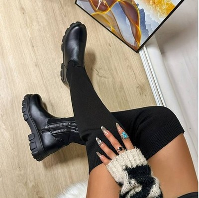 Overknee Boots Over-The-Knee-Stiefel Oberschenkelhohe Stiefel Gestrickter Schaft