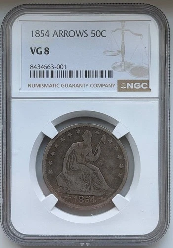 New Listing1854 Seated Liberty Half Dollar - Arrows - NGC VG8