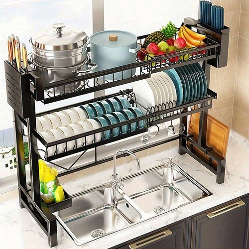2-Tier Over Sink Dish Rack - Adjustable 13.78"-39.37", Stainless Steel - Picture 6 of 24