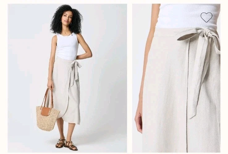 Linen-blend faux-wrap skirt J Crew Tie Beige Size SMALL EUC