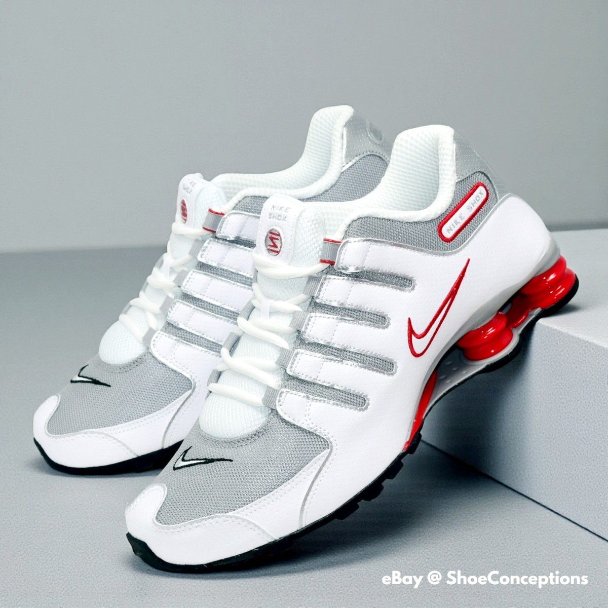 Nike Shox NZ Shoes White Sport Red Cool Gray 378341-104 Men's