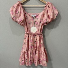 Love Shack Fancy Cecile Dress 4 Pink Floral Puff Sleeve Mini Coquette Milkmaid