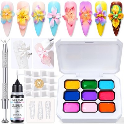 3D Patting Gel Polish Kit 9 Colors Pat Gel Polish Palette NoWipe Blooming Gel...