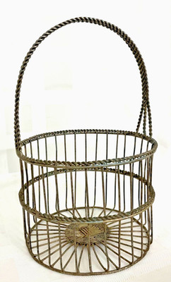 Vintage Metal Woven Basket w/Handle~Unique~Plants, Flowers, Easter