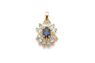 Gold Plated Sterling Silver 925 Lab-Created Sapphire Aquamarine Pendant