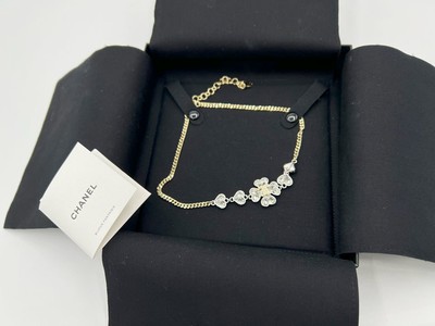 Chanel Coco Mark C23S Necklace Clover Motif GP Rhinestone Gold w
