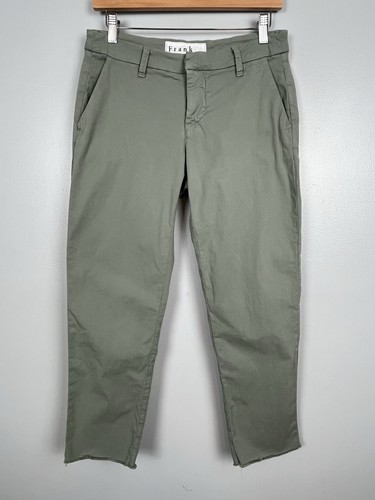 Frank & Eileen olive cotton elastane Wicklow raw hem flat front pants, size 2.