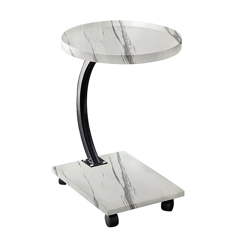 C Shaped Wood End Table with Wheels TV Tray Table Bedside Coffee Table for Couch